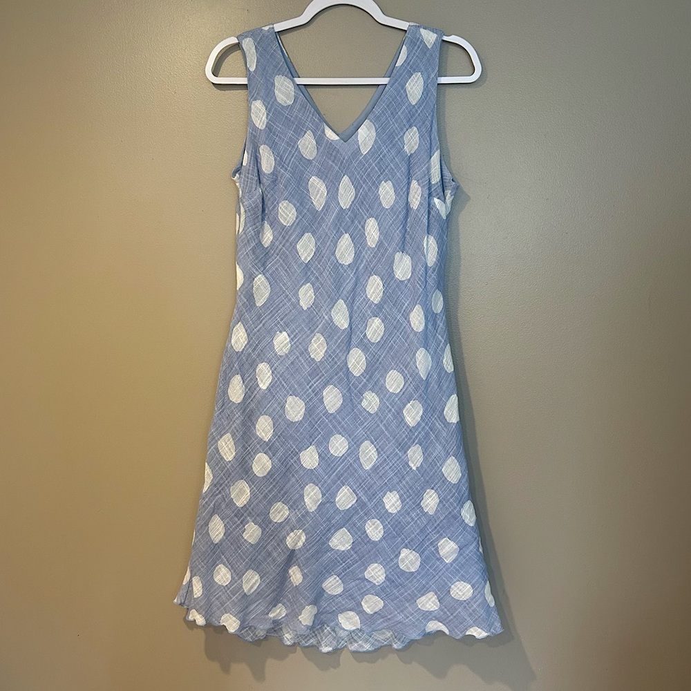 CHARLIE B Light Blue and White Polka Dot Midi Dress
